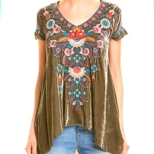 Johnny Was Gray Floral Embroidered Blouse
